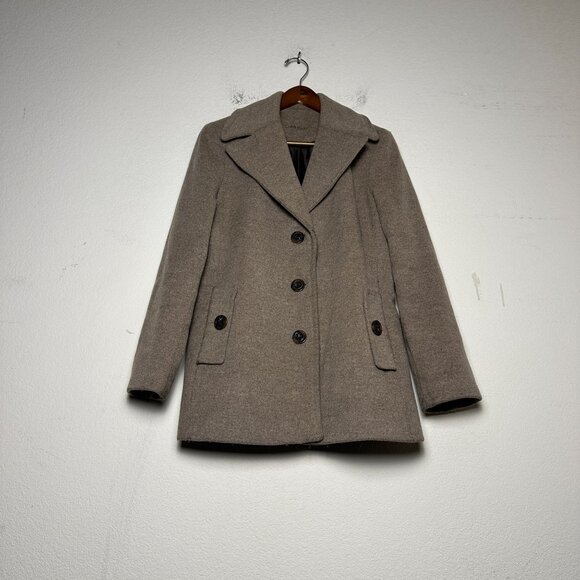 Calvin Klein Silk Wool Blend Brown Peacoat Jacket Women L Outerwear Winter Fall - Picture 1 of 15